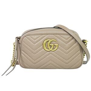 Gucci Matelasse Leather GG Marmont Shoulder Bag Beige